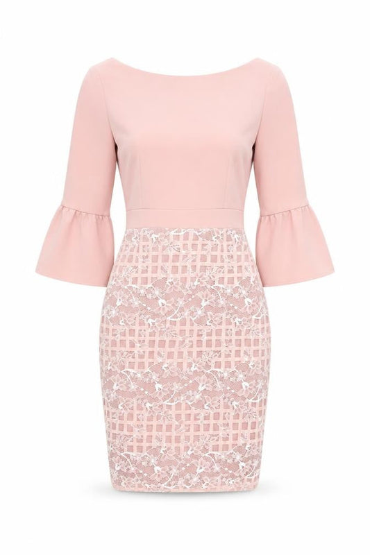 Front view of Paper Dolls Pink Lace Bodycon Dress UK 8