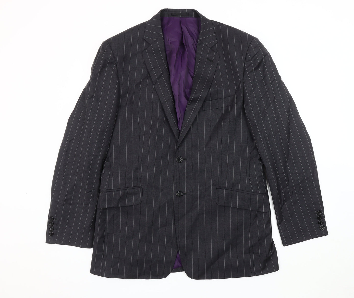 Fellini Men's Black Striped Blazer 40 R Formal Wool Blend