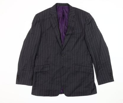 Fellini Men's Black Striped Blazer 40 R Formal Wool Blend