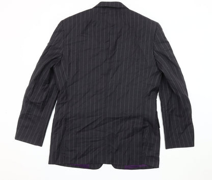 Fellini Men's Black Striped Blazer 40 R Formal Wool Blend