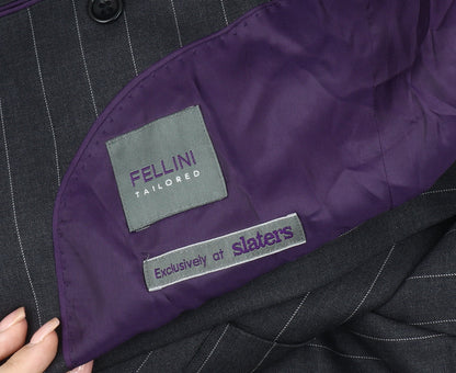 Fellini Men's Black Striped Blazer 40 R Formal Wool Blend