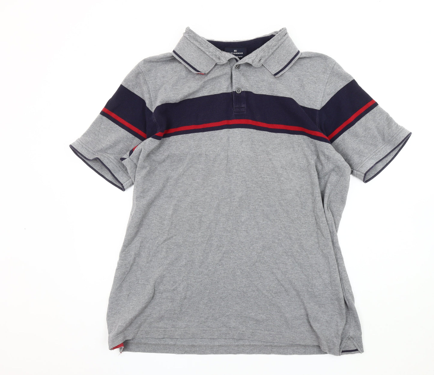 Marks and Spencer Men's Grey Striped Polo Shirt XL