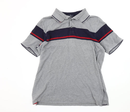 Marks and Spencer Men's Grey Striped Polo Shirt XL
