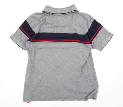 Marks and Spencer Men's Grey Striped Polo Shirt XL