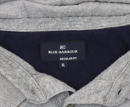 Marks and Spencer Men's Grey Striped Polo Shirt XL