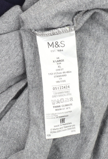 Marks and Spencer Men's Grey Striped Polo Shirt XL