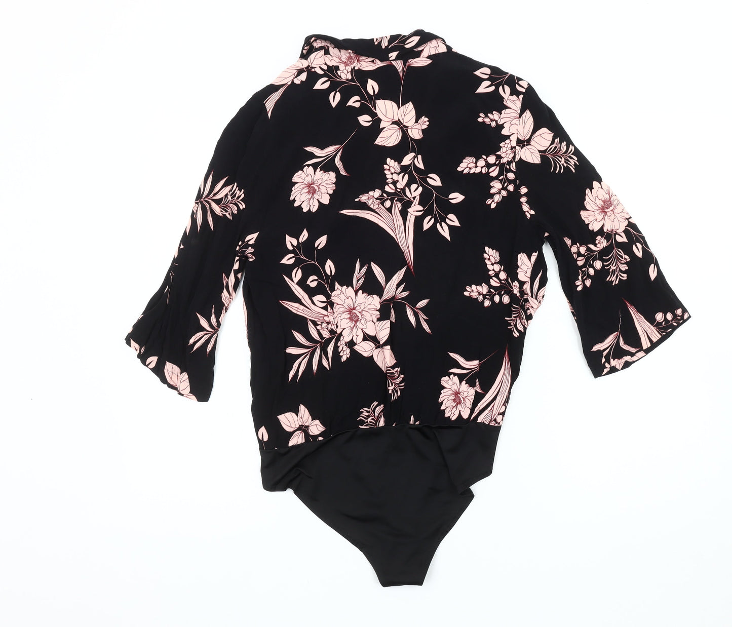 River Island Women's Black Pink Floral Bodysuit Size 10