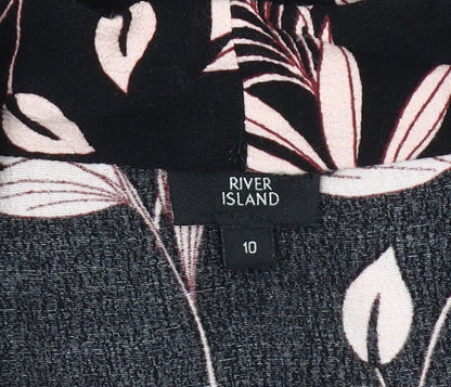 River Island Women's Black Pink Floral Bodysuit Size 10
