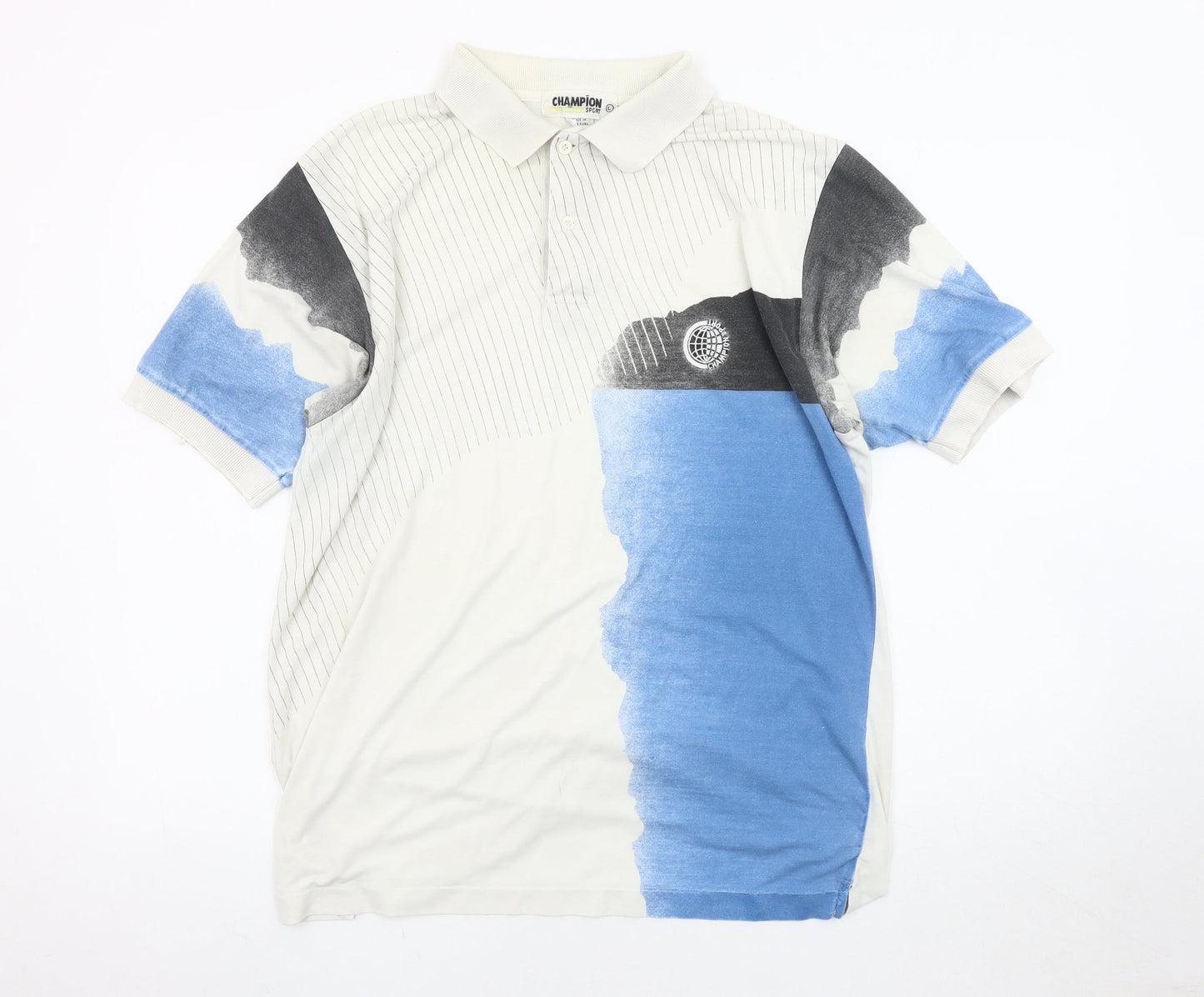 Champion Men's Blue Graphic Print Polo Shirt - L