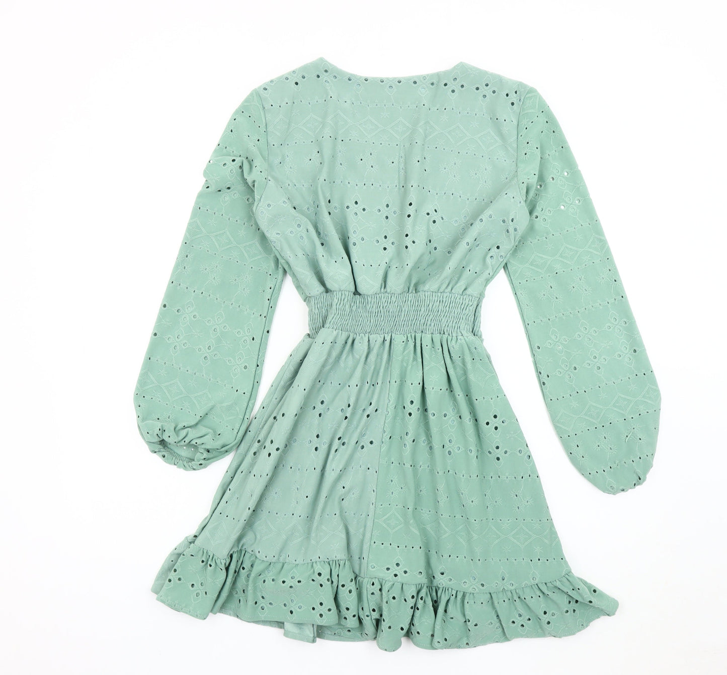 REYON Green Wrap Dress Women M Long Sleeve Ruffle