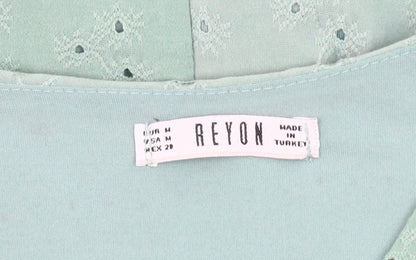 REYON Green Wrap Dress Women M Long Sleeve Ruffle