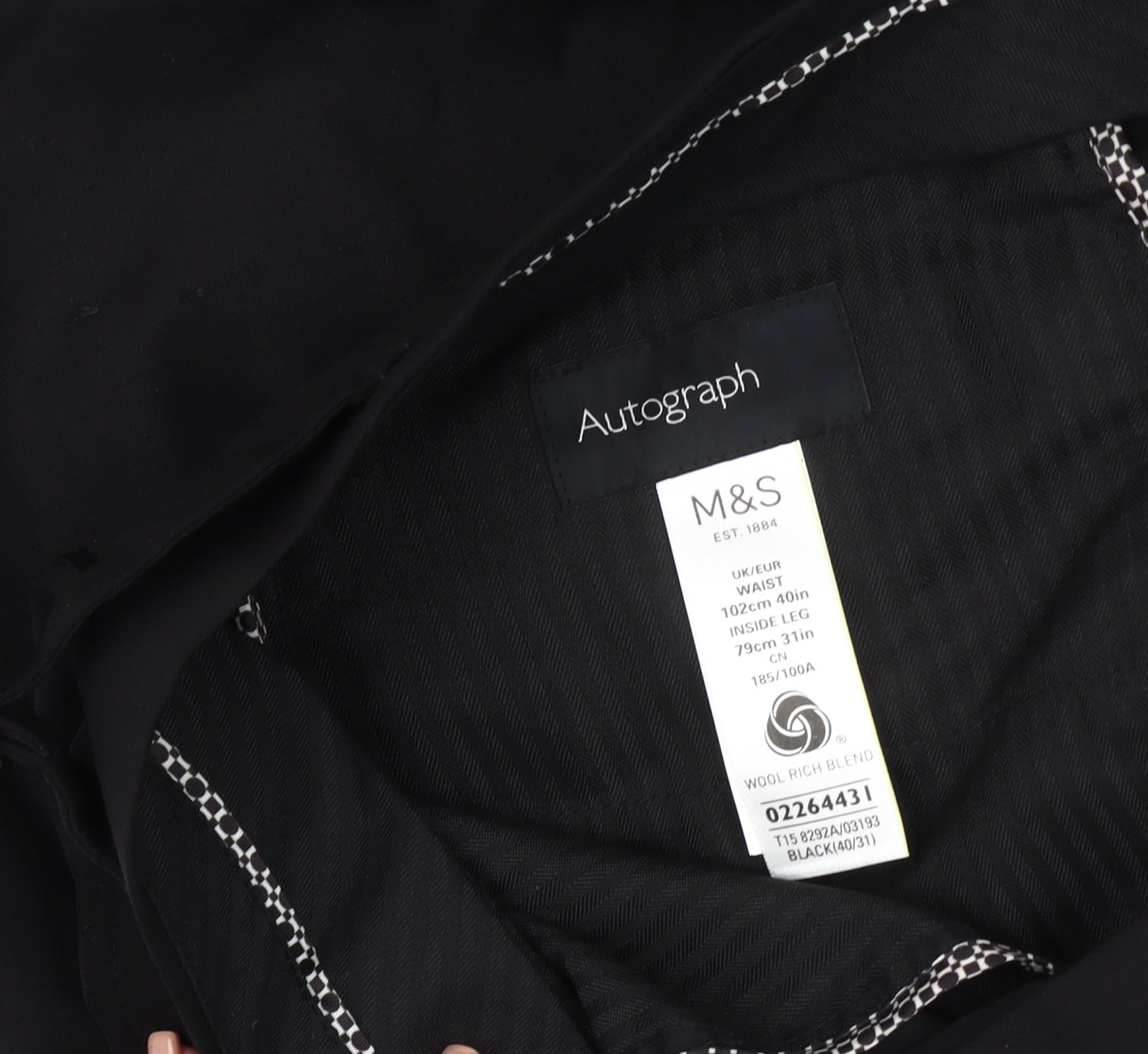 Marks and Spencer Men's Black Wool Trousers 40R Formal