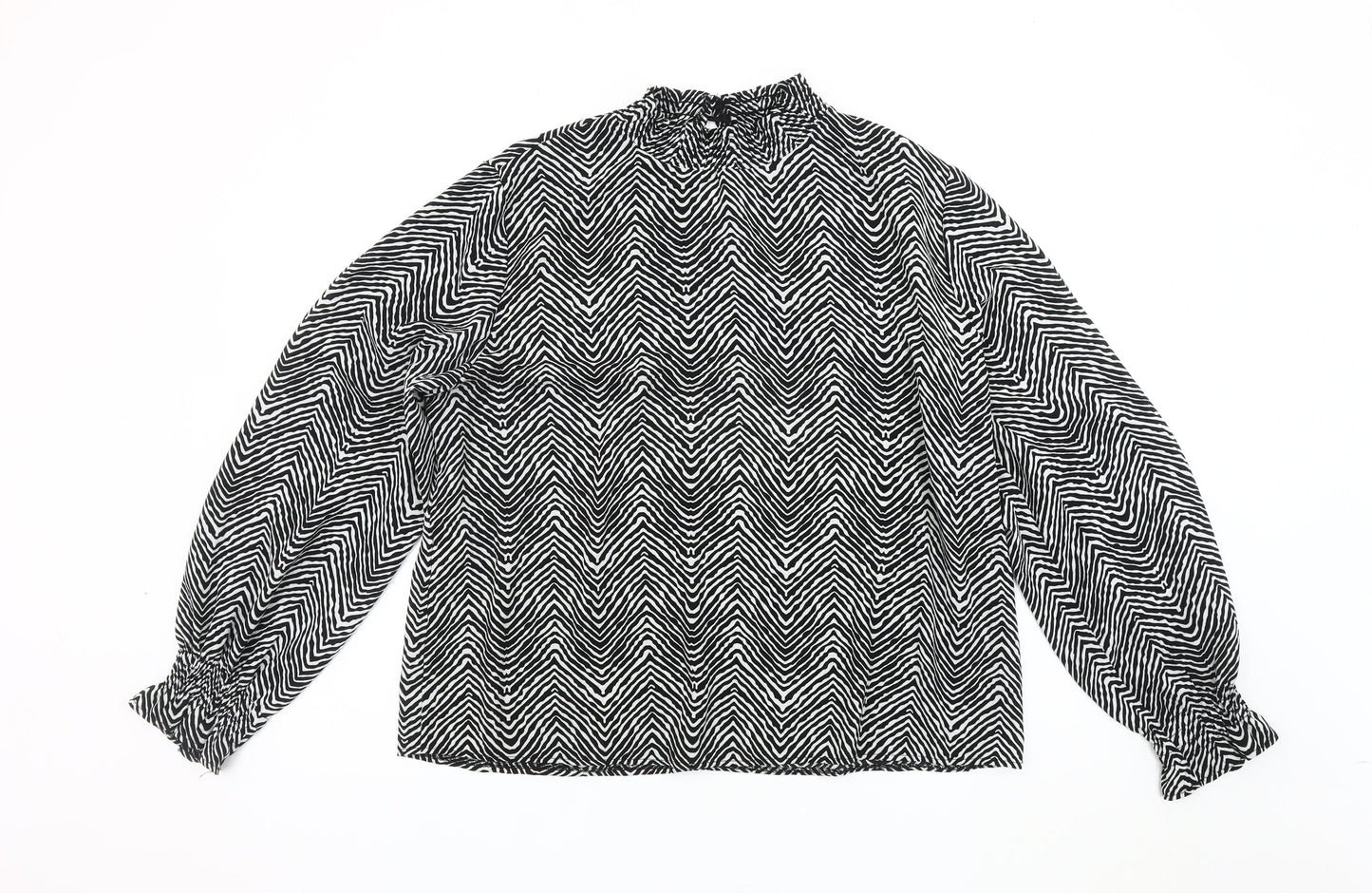 Boohoo Women's Black & White Animal Print Blouse Size 14