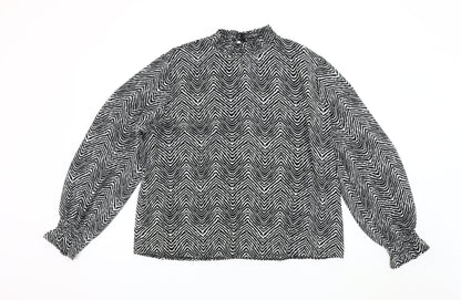 Boohoo Women's Black & White Animal Print Blouse Size 14