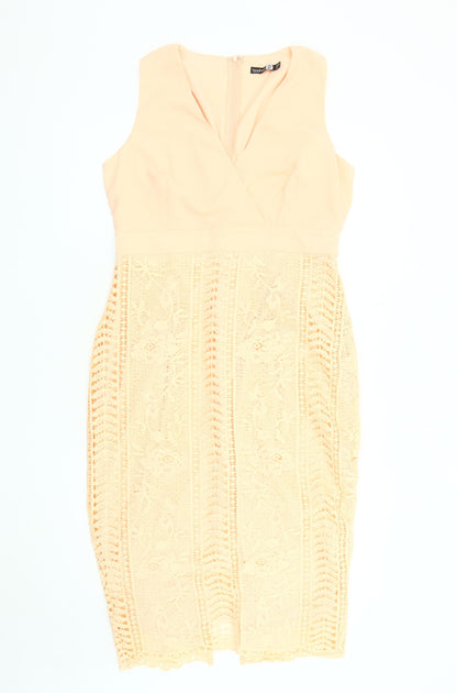 Boohoo Women's Beige Sleeveless V-Neck Dress