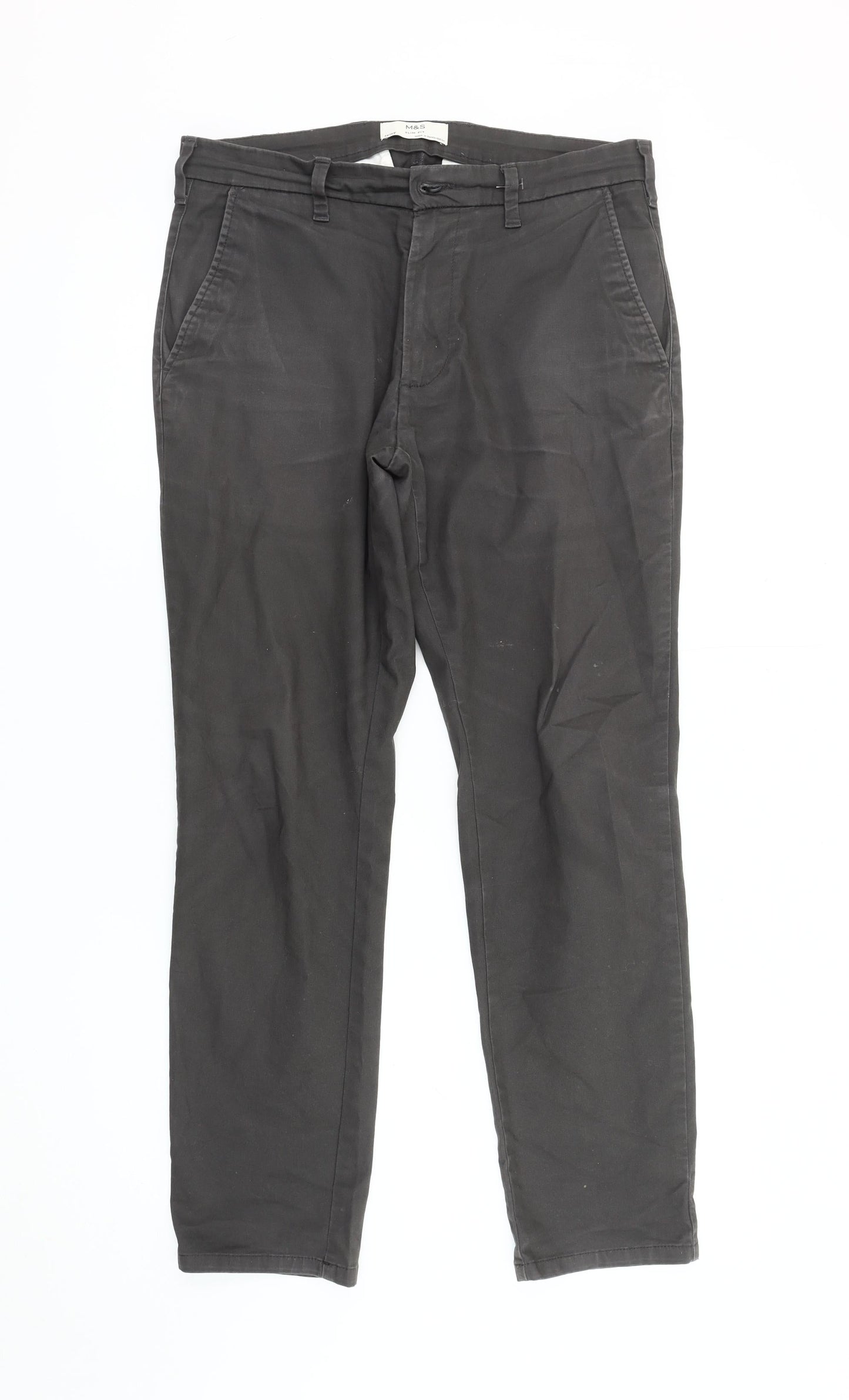 Marks and Spencer Men's Black Chino Trousers, 32 Slim