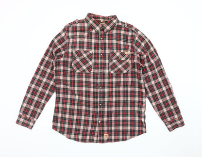 Hoi Polloi Men's Red Plaid Button-Up Shirt L