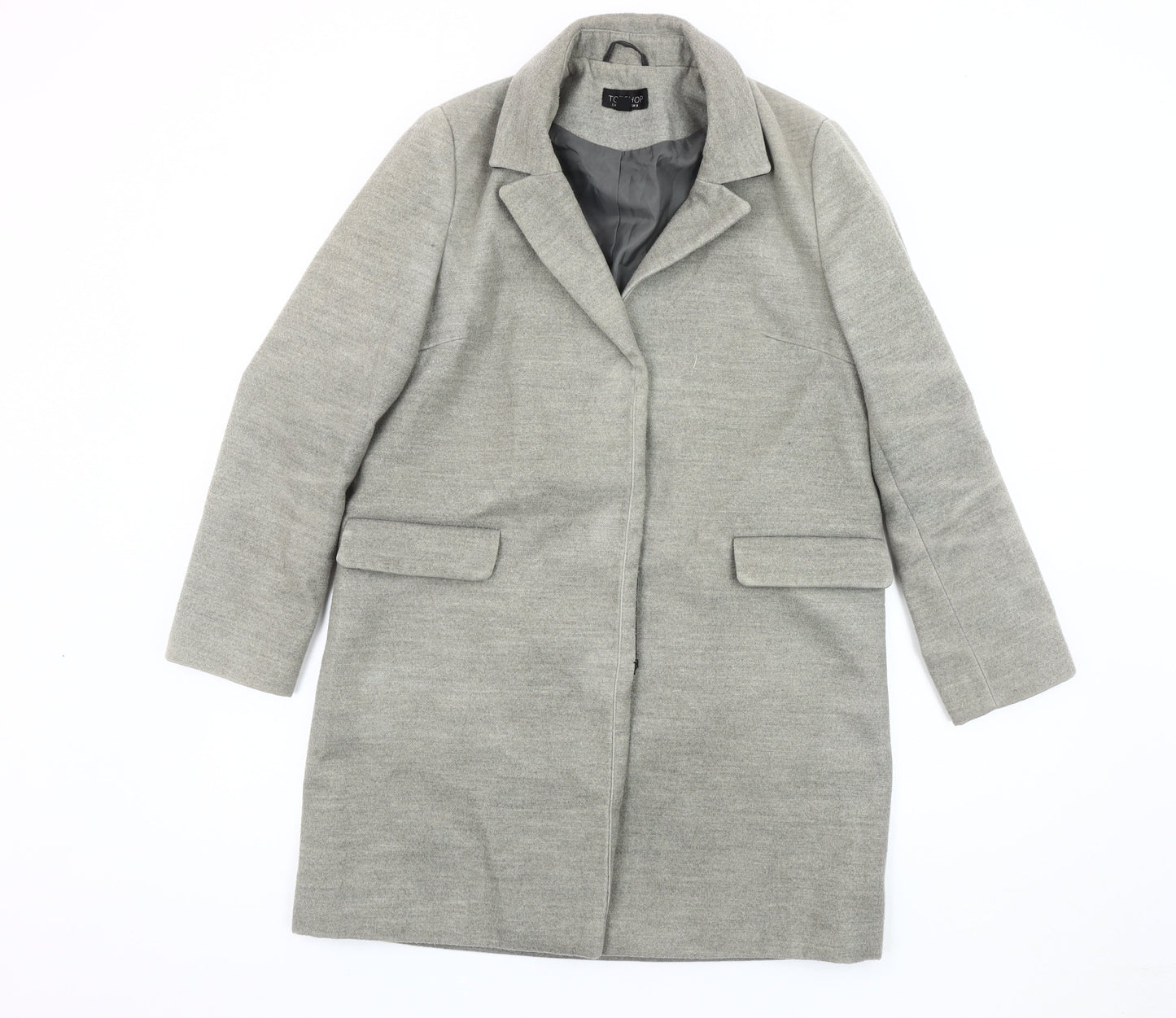 Topshop Women's Grey Wool Overcoat, Size 8, Lined