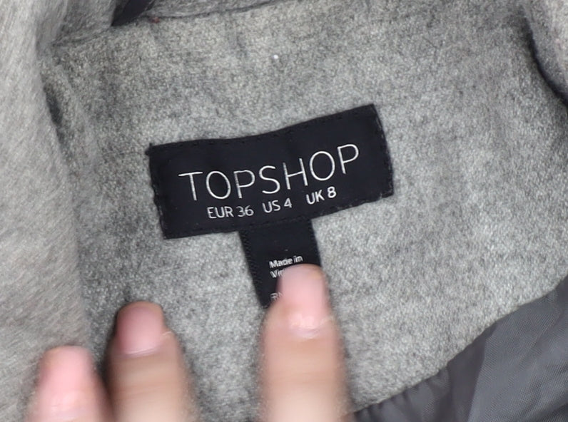 Topshop Women's Grey Wool Overcoat, Size 8, Lined
