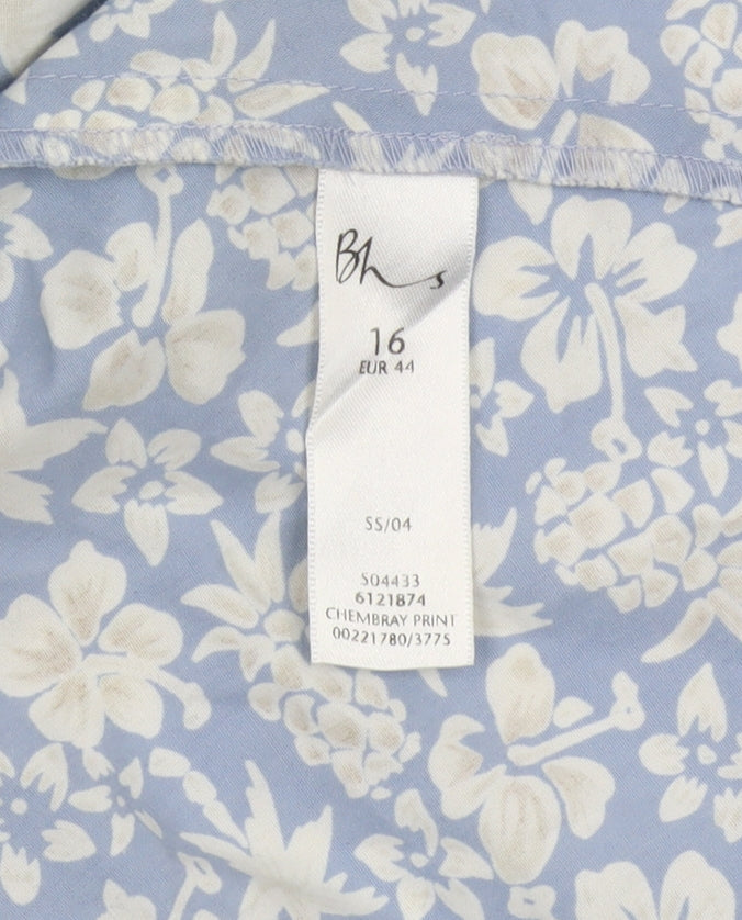 BHS Women's Blue Floral Chambray Dress Size 16
