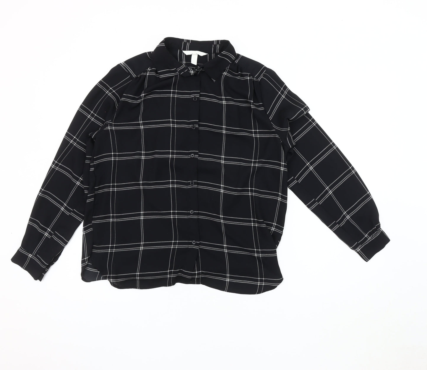 Womens UK Size 10 H&M Black Basic Button-Up