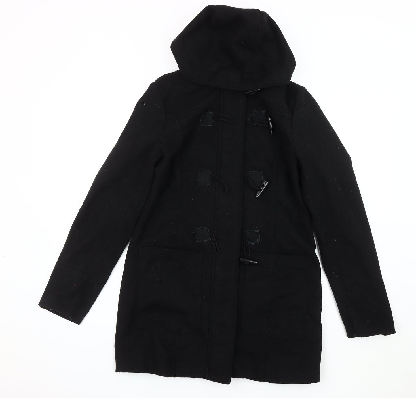 SWS Women's Black Duffle Coat with Hood, Size S