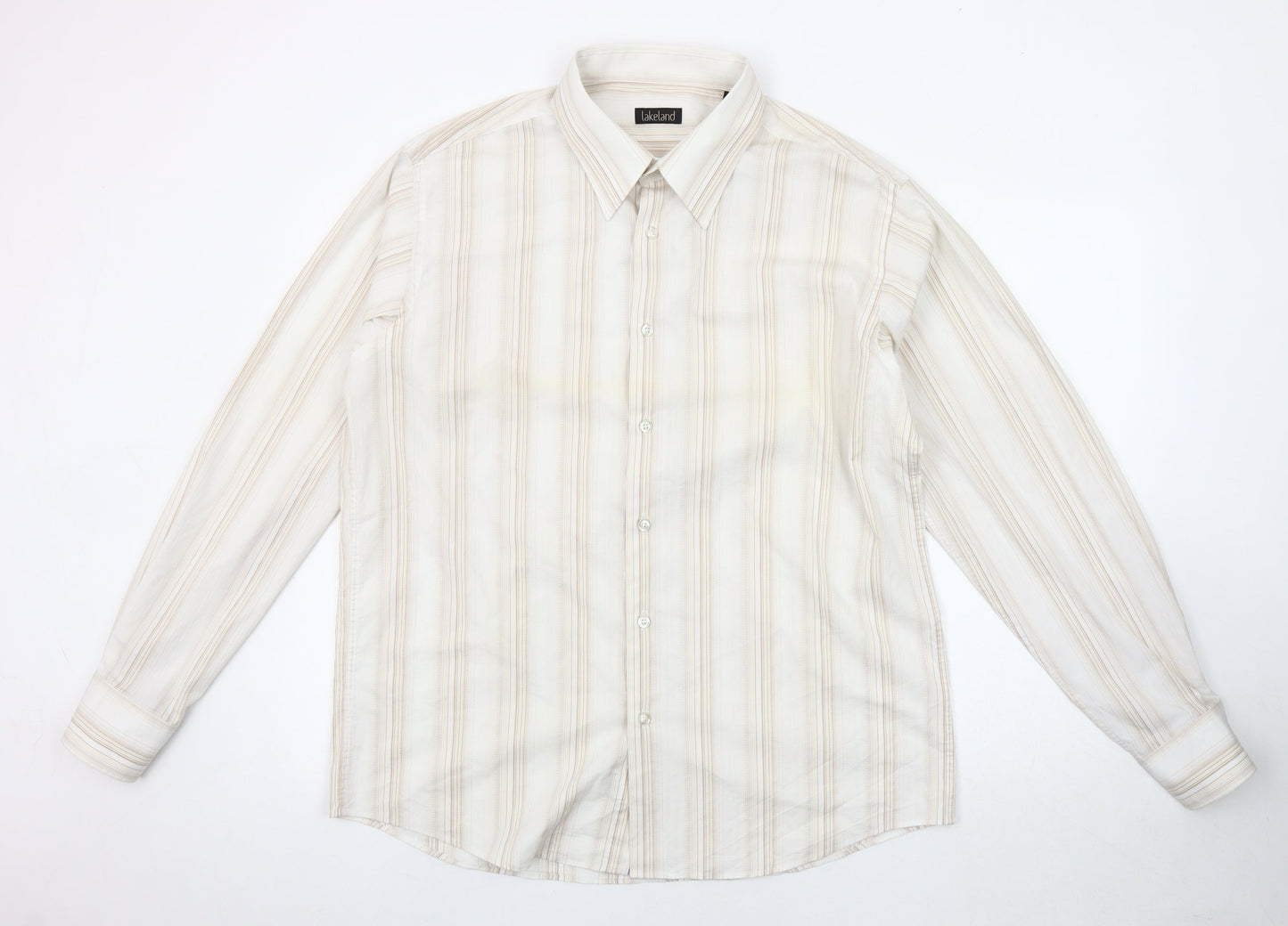 Lakeland Men's Beige XL Long Sleeve Striped Shirt