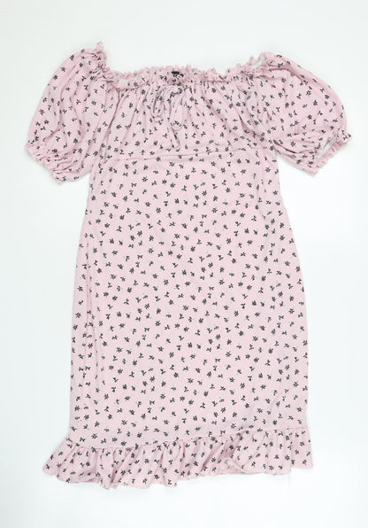 Boohoo Women's Pink Floral Off-Shoulder Dress Size 12