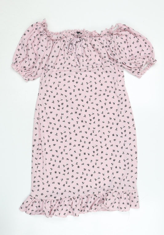 Boohoo Women's Pink Floral Off-Shoulder Dress Size 12
