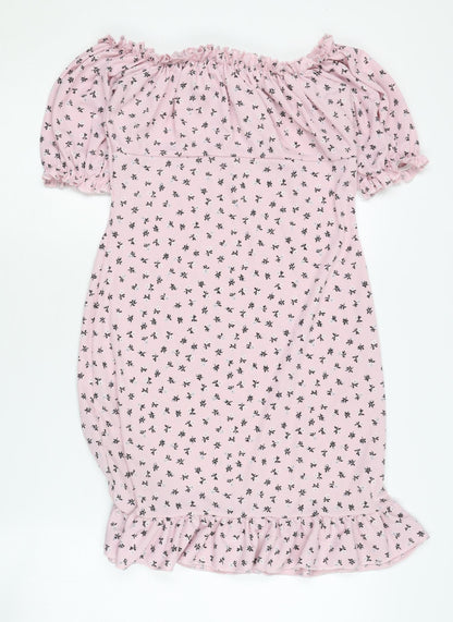 Boohoo Women's Pink Floral Off-Shoulder Dress Size 12