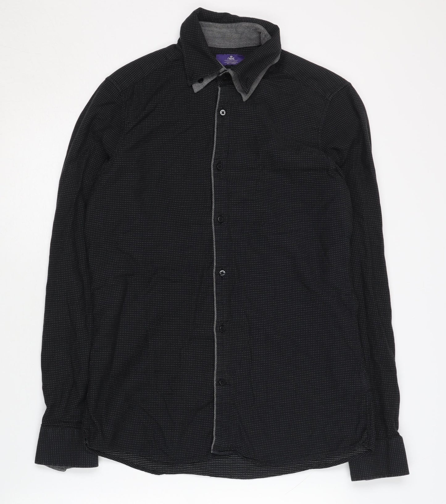 Next Men's Black Cotton Geometric Long Sleeve Shirt