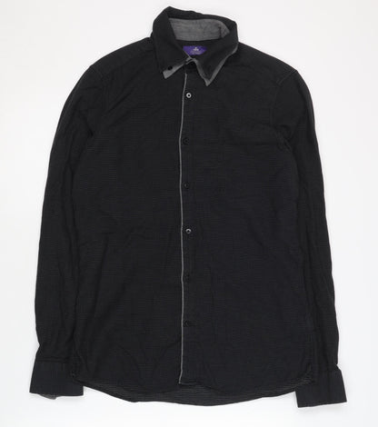 Next Men's Black Cotton Geometric Long Sleeve Shirt