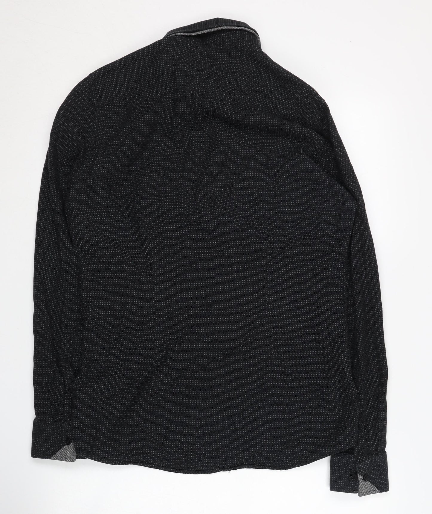 Next Men's Black Cotton Geometric Long Sleeve Shirt