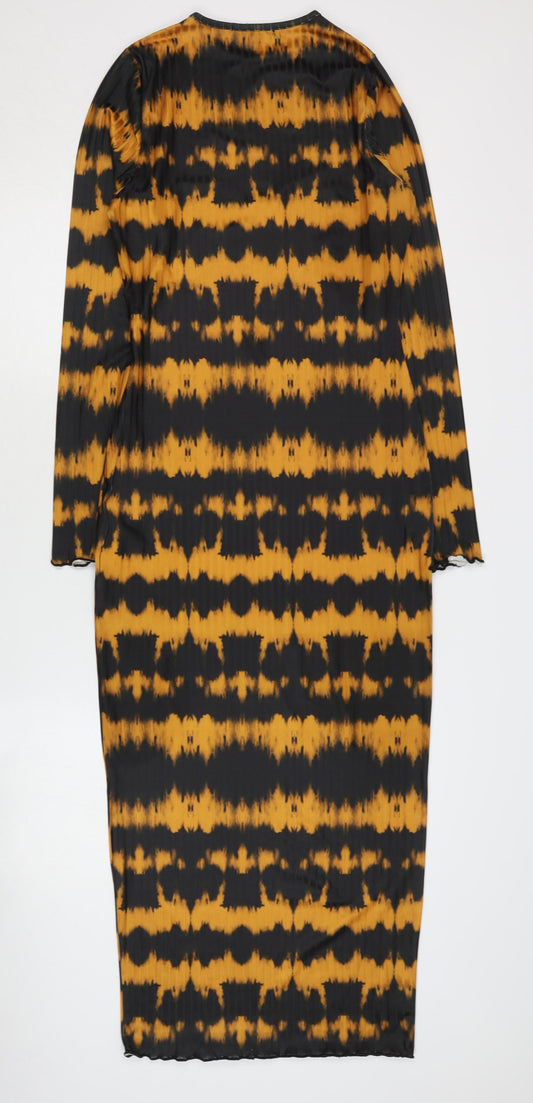 Missguided Women's Black Orange Tie Dye Midi Dress Size 8