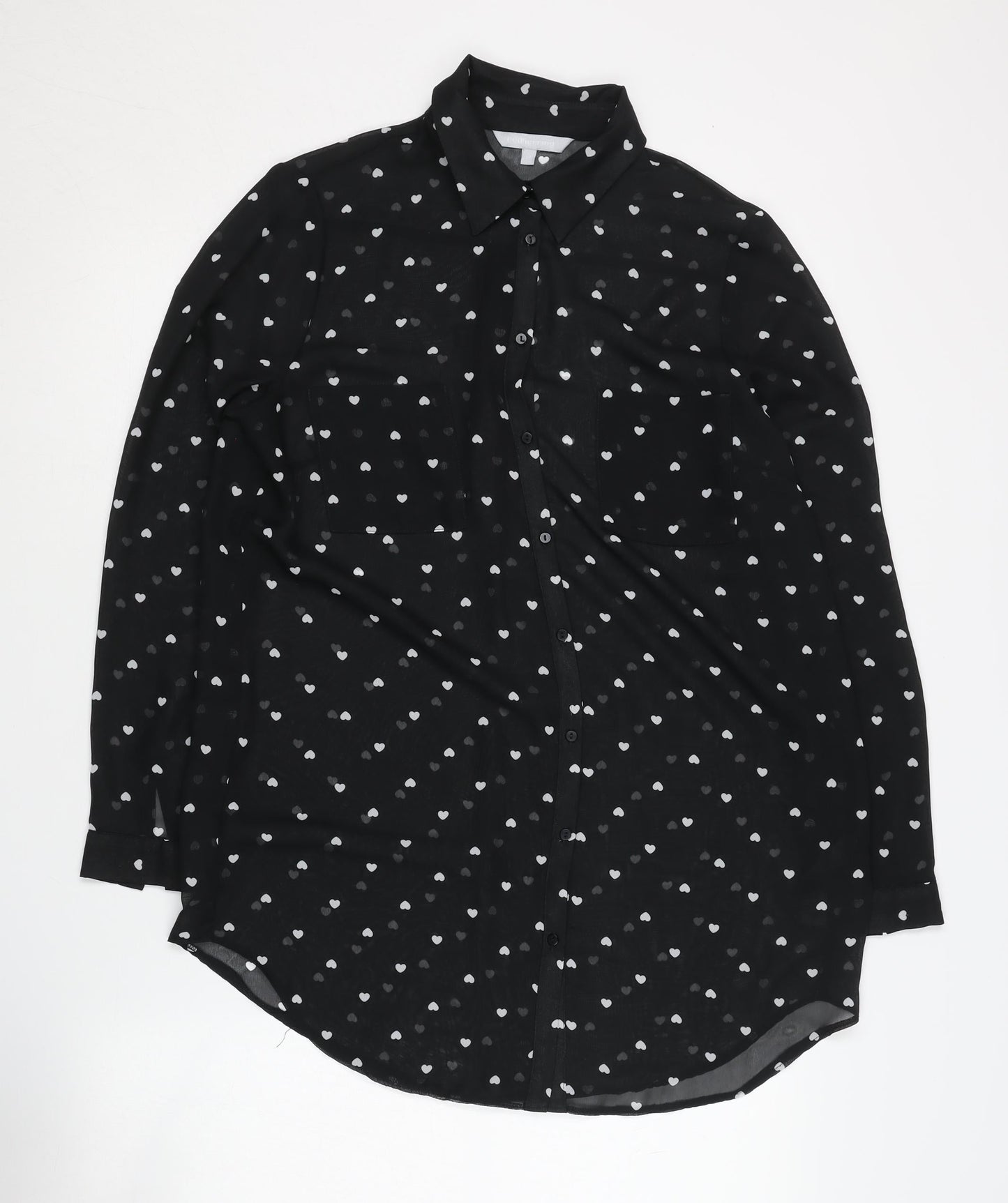 Womens UK Size 12 Red Herring Black Basic Button-Up