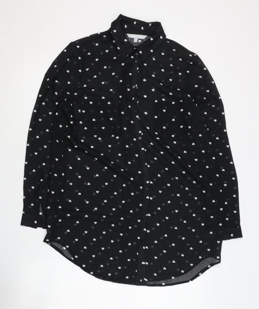 Womens UK Size 12 Red Herring Black Basic Button-Up