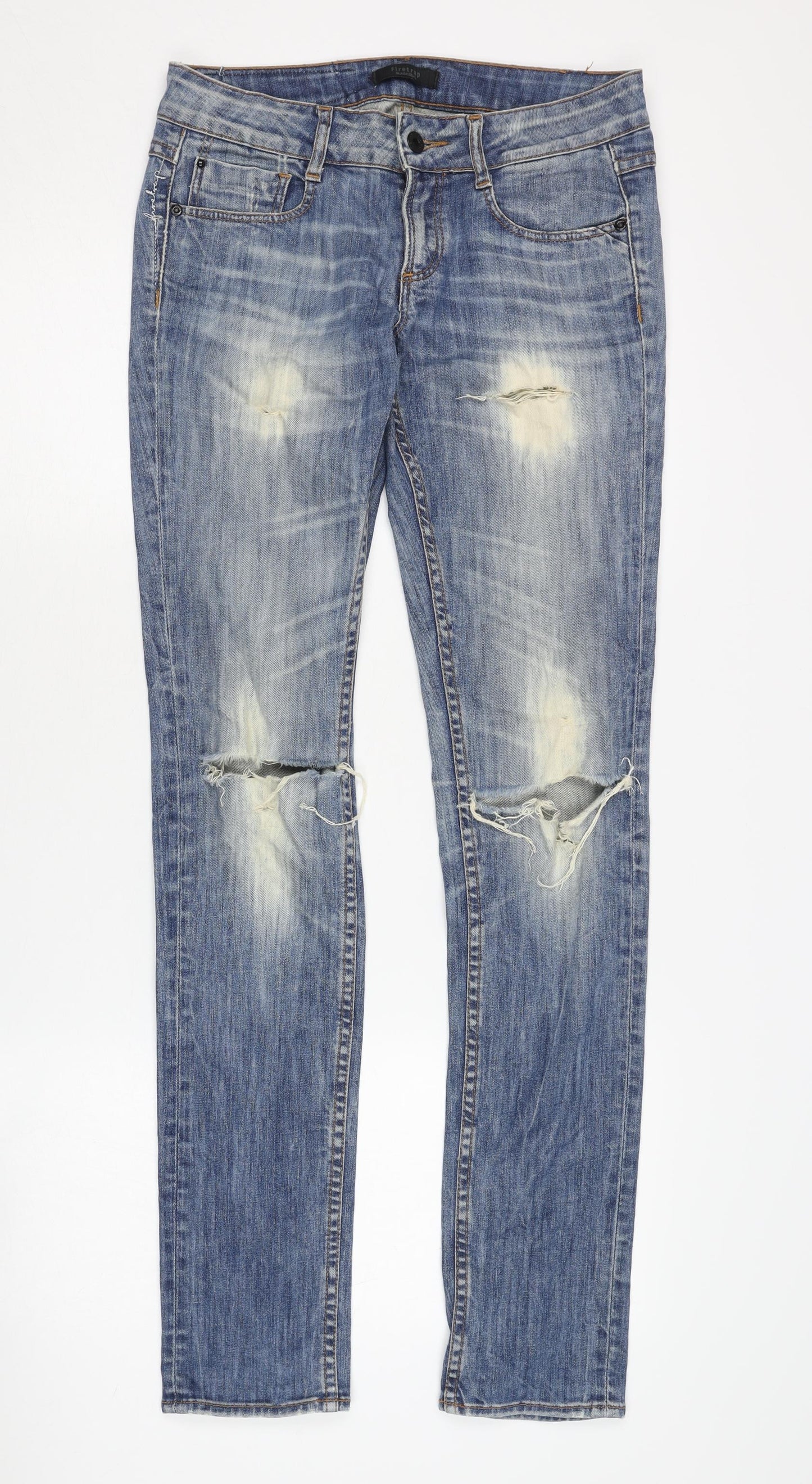 Firetrap Men's Blue Slim Tapered Jeans, 28 Waist, Distressed