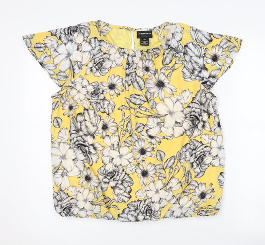 Liz Claiborne Women's Yellow Floral Blouse Petite