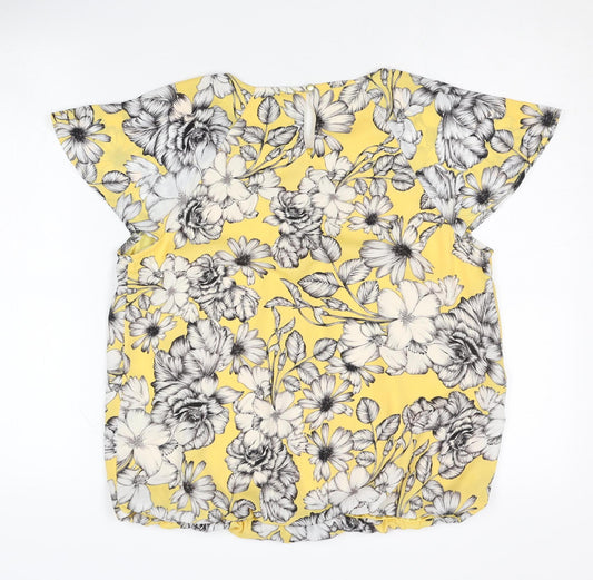Liz Claiborne Women's Yellow Floral Blouse Petite