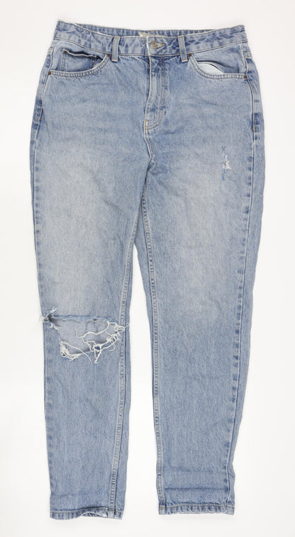 Topshop Women’s Blue Mom Jeans with Distressed Details