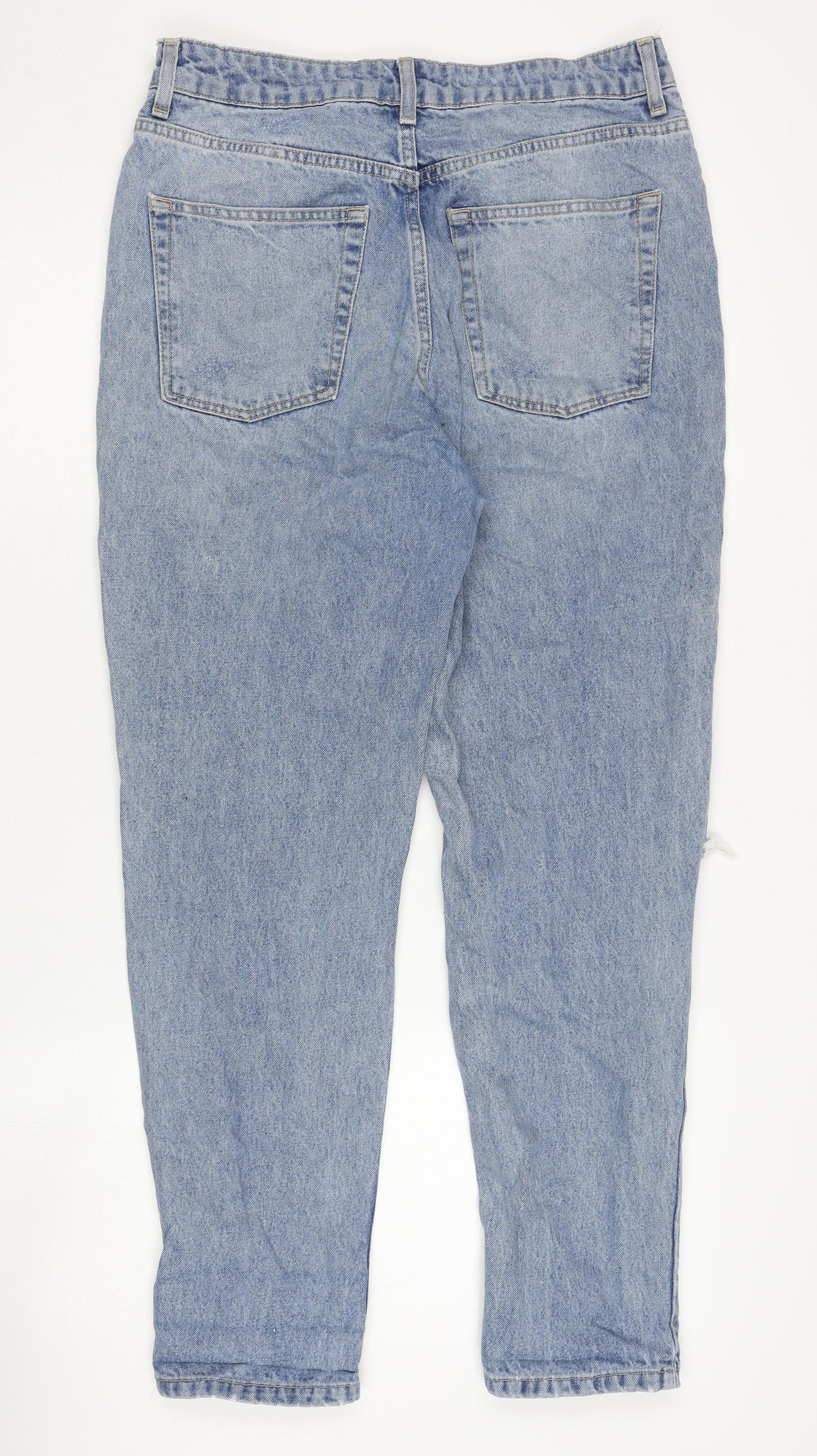 Topshop Women’s Blue Mom Jeans with Distressed Details