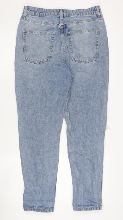 Topshop Women’s Blue Mom Jeans with Distressed Details