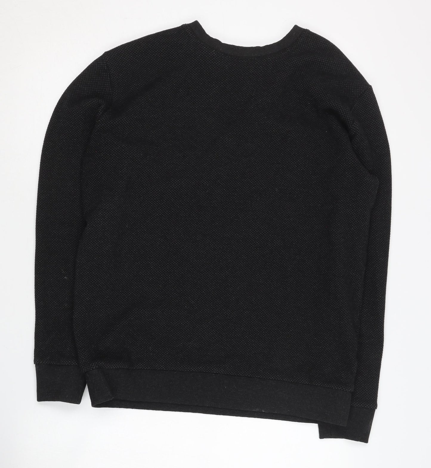 Zara Men's Black Sweatshirt - L, Crew Neck, Polyester Blend
