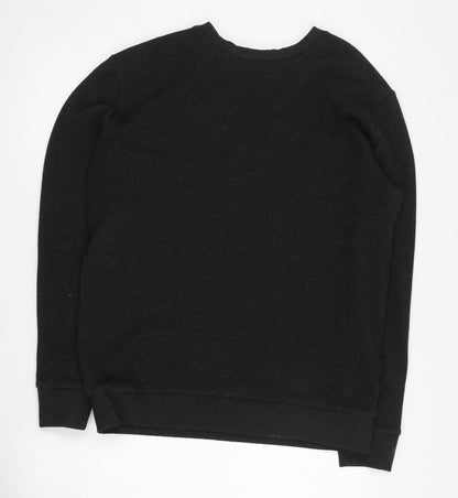Zara Men's Black Sweatshirt - L, Crew Neck, Polyester Blend
