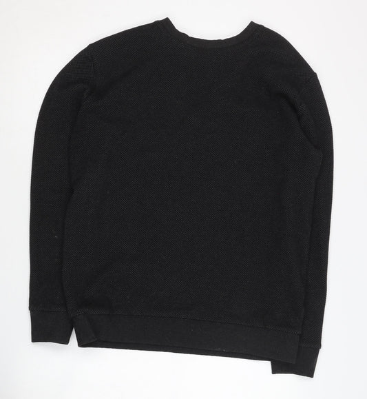 Zara Men's Black Sweatshirt - L, Crew Neck, Polyester Blend