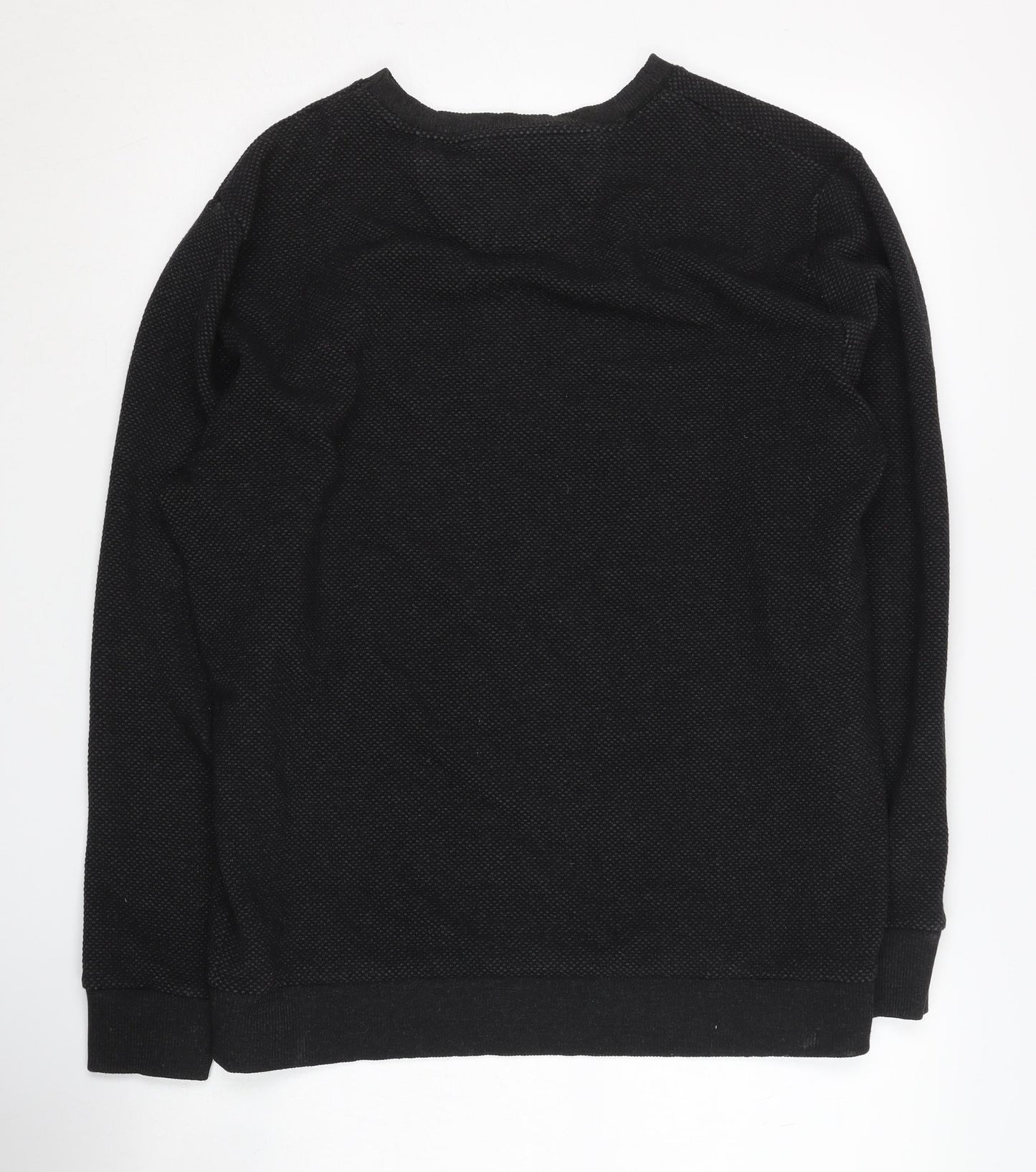 Zara Men's Black Sweatshirt - L, Crew Neck, Polyester Blend