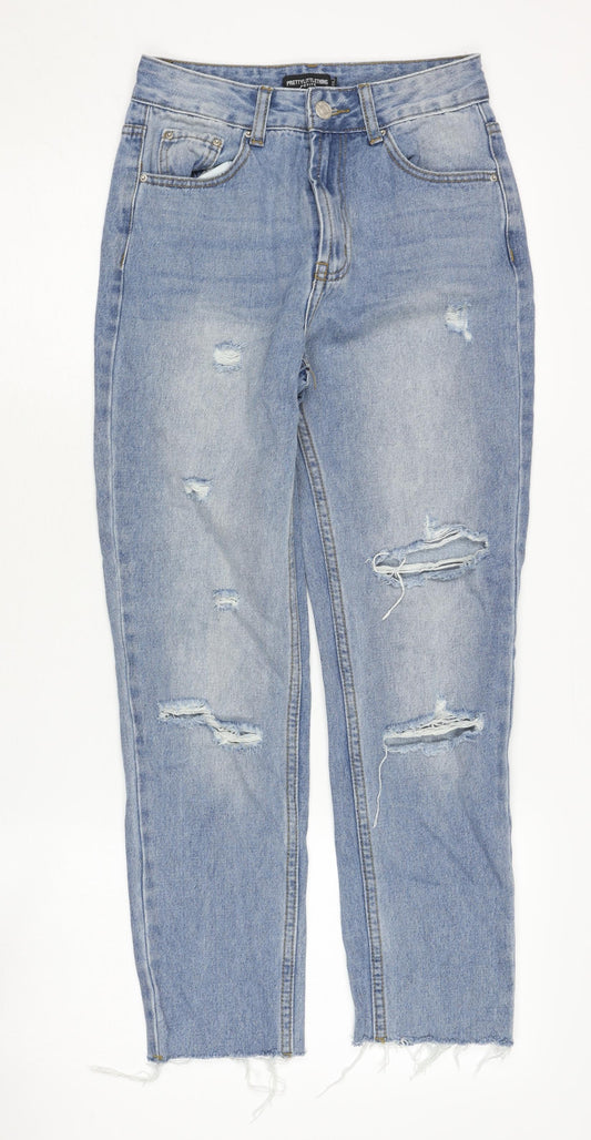 PrettyLittleThing Women's Blue Petite Distressed Jeans