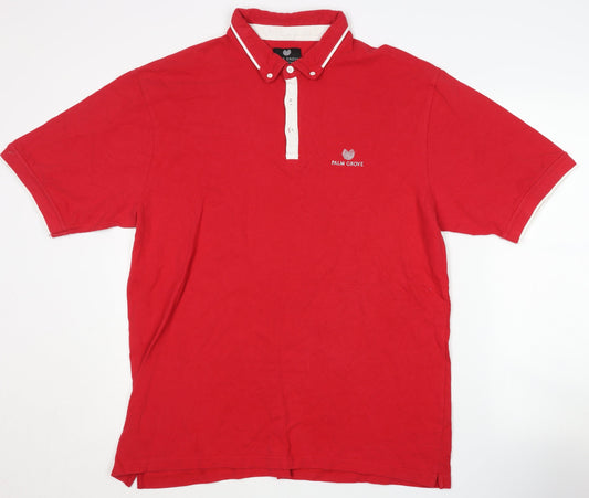 Palm Grove Men's Red Golf Polo Shirt XL Cotton Button-Down