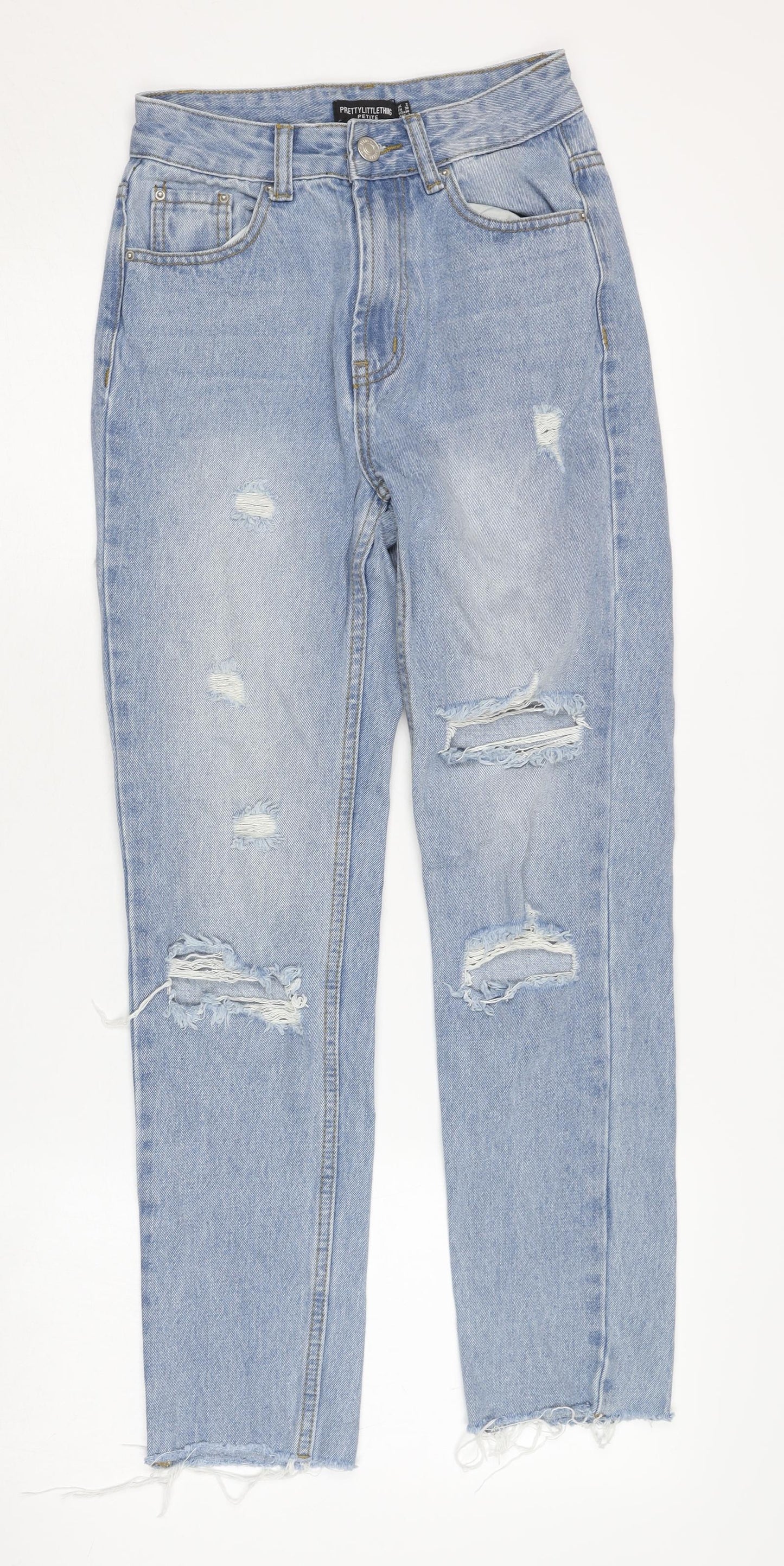 PrettyLittleThing Women Blue Distressed Mom Jeans 2XS