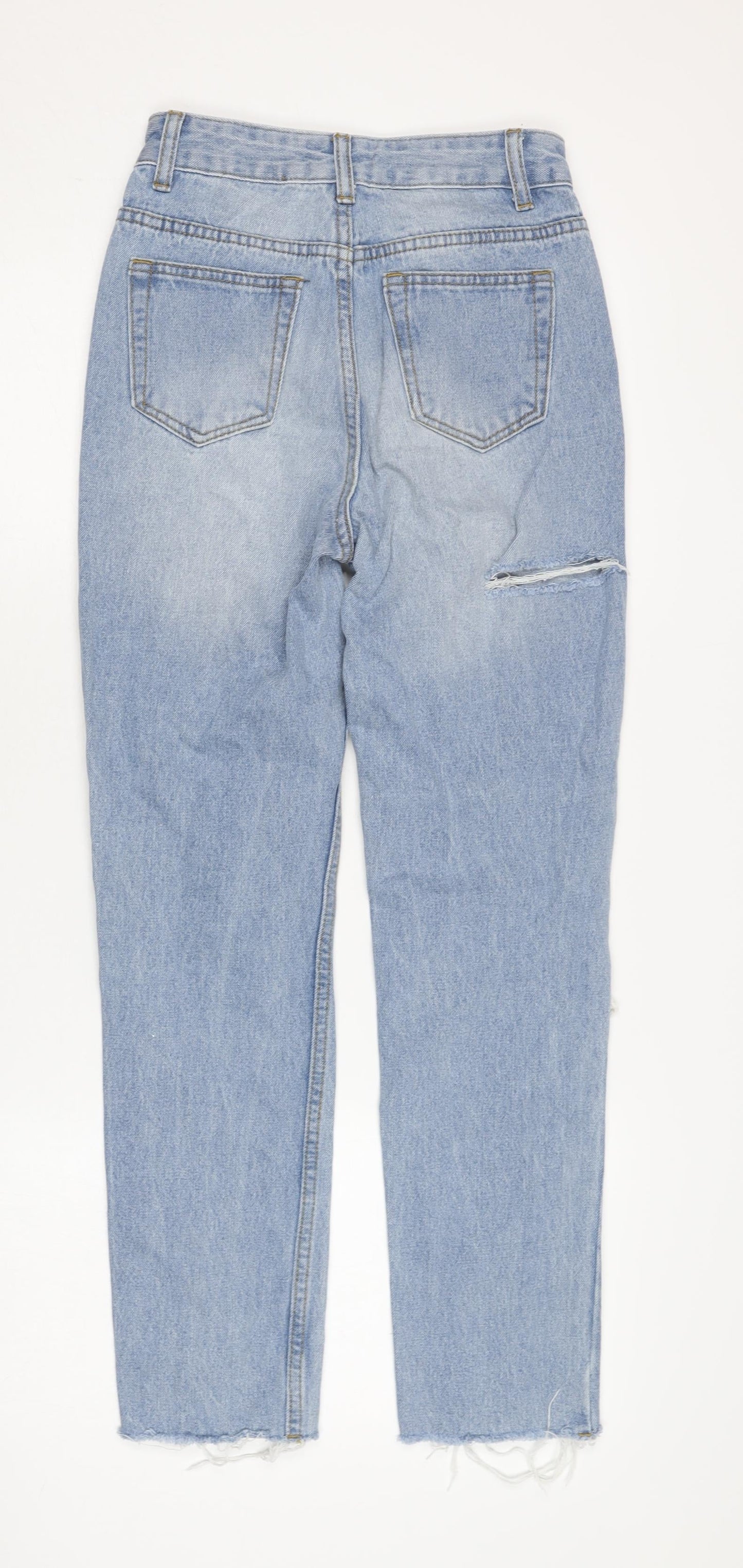 PrettyLittleThing Women Blue Distressed Mom Jeans 2XS